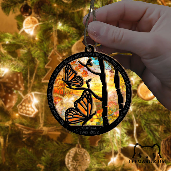 MMSO0103 - Personalized Orange Butterfly Memorial Suncatcher Ornament - My Mind Still Talks To You