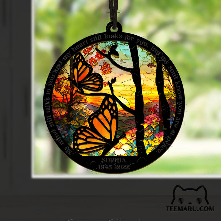 MMSO0103 - Personalized Orange Butterfly Memorial Suncatcher Ornament - My Mind Still Talks To You