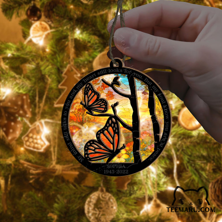 MMSO0106 - Personalized Red Butterfly Memorial Suncatcher Ornament - My Mind Still Talks To You