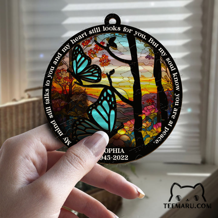 MMSO0107 - Personalized Turquoise Butterfly Memorial Suncatcher Ornament - My Mind Still Talks To You