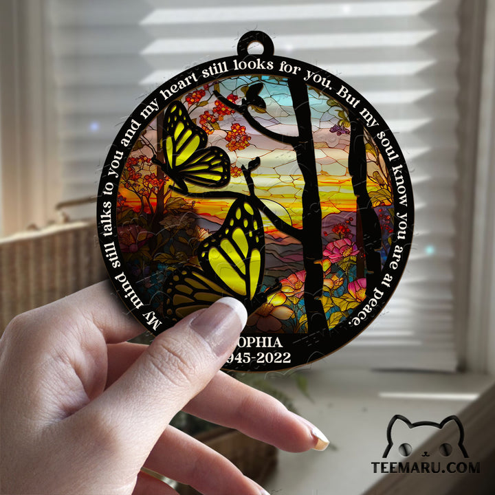 MMSO0108 - Personalized Yellow Butterfly Memorial Suncatcher Ornament - My Mind Still Talks To You