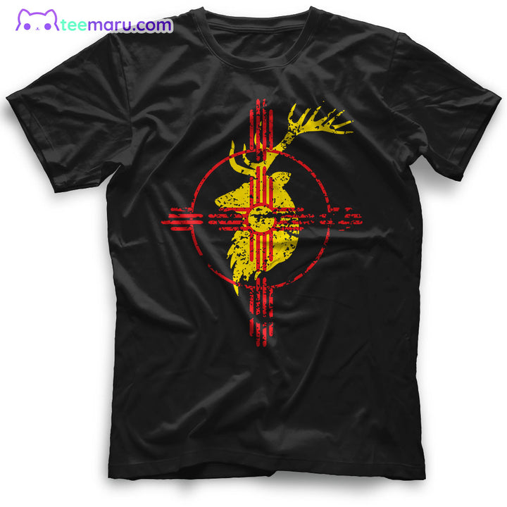 New Mexico State Flag Elk Hunting Zia Symbol New Mexico T-Shirt