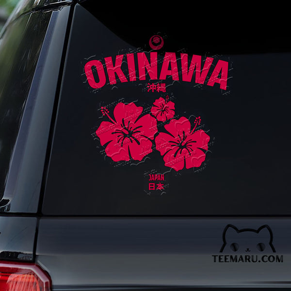 OKDC0032 - Personalized Hibiscus Okinawa Car Decal - Japan Kanji Character