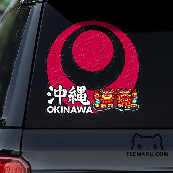 OKDC0050 - Personalized Happiness Shisa Okinawa Flag Okinawa Car Decal - Kanji Character