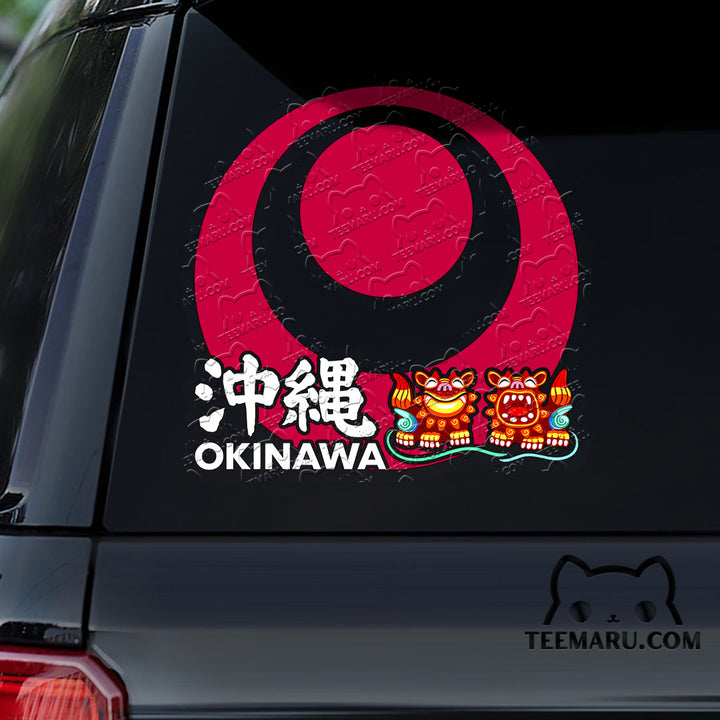 OKDC0050 - Personalized Happiness Shisa Okinawa Flag Okinawa Car Decal - Kanji Character