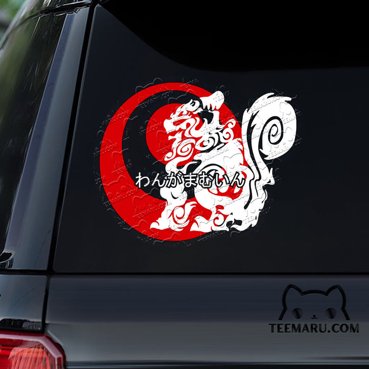 OKDC0113 - Personalized Uchinanchu Shisa Dog Flag Okinawa Car Decal - Japanese Kanji