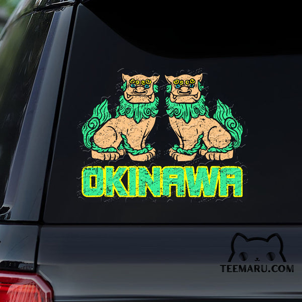 OKDC0148 - Personalized Guardian Lion Shisa Dogs Okinawa Car Decal - Green Text