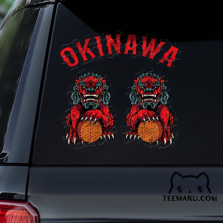 OKDC0149 - Personalized Shisa Dogs Okinawa Car Decal - Red Text