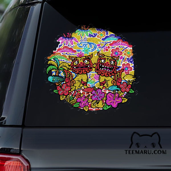 OKDC0152 - Personalized Shisa Dogs Okinawa Car Decal -