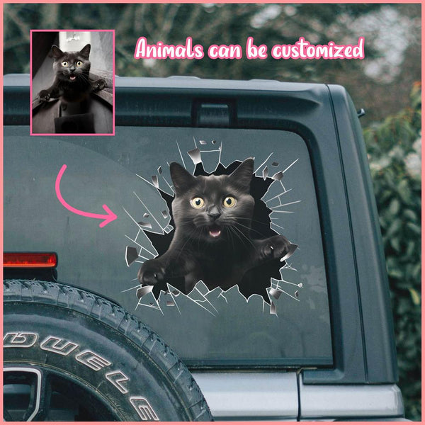 PTDC0002 - Personalized Photo Black Cat Pet Car Decal - Cracked Surface Window