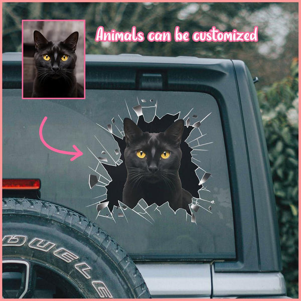 PTDC0003 - Personalized Photo Black Cat Pet Car Decal - Cracked Surface Window