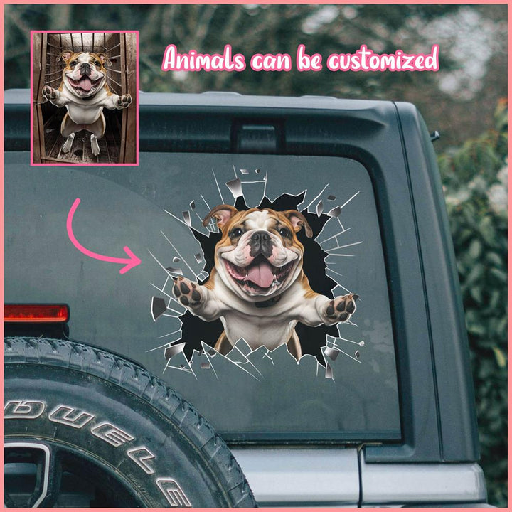 PTDC0005 - Personalized Photo Bulldog Pet Car Decal - Cracked Surface Window