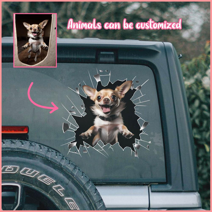 PTDC0006 - Personalized Photo Chihuahua Pet Car Decal - Cracked Surface Window