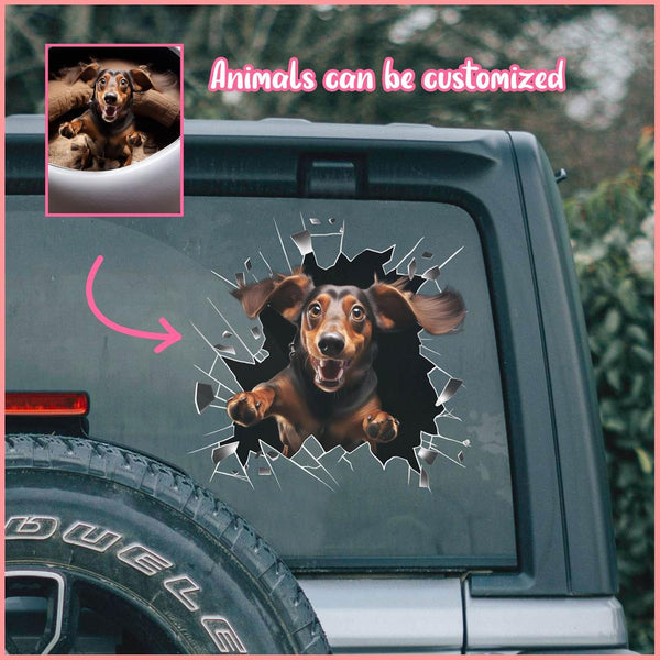 PTDC0008 - Personalized Photo Dachshund Pet Car Decal - Cracked Surface Window