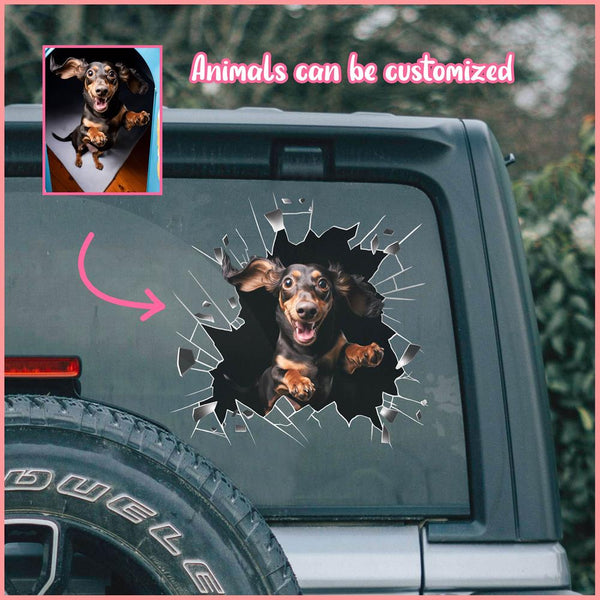 PTDC0009 - Personalized Photo Dachshund Pet Car Decal - Cracked Surface Window