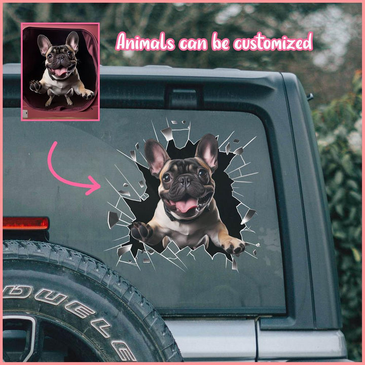 PTDC0010 - Personalized Photo French Bulldog Pet Car Decal - Cracked Surface Window