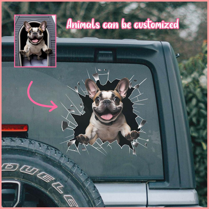 PTDC0011 - Personalized Photo French Bulldog Pet Car Decal - Cracked Surface Window