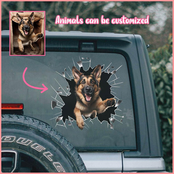 PTDC0012 - Personalized Photo German Shepherd Pet Car Decal - Cracked Surface Window