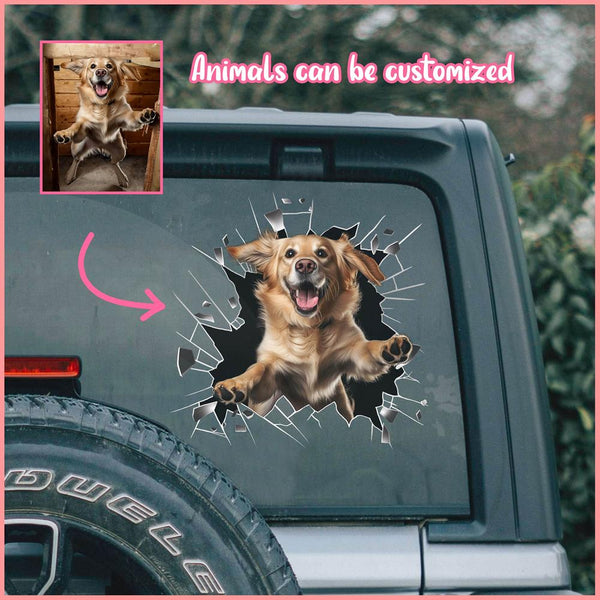 PTDC0013 - Personalized Photo Golden Retriever Pet Car Decal - Cracked Surface Window