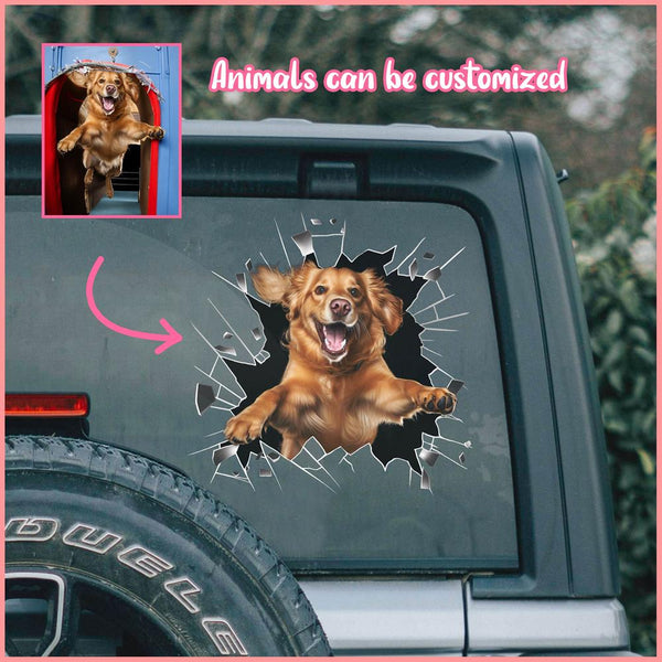 PTDC0014 - Personalized Photo Golden Retriever Shepherd Pet Car Decal - Cracked Surface Window