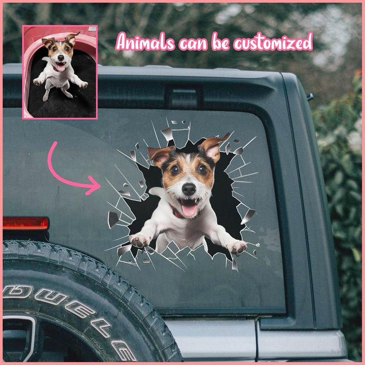 PTDC0015 - Personalized Photo Jack Russell Terrier Pet Car Decal - Cracked Surface Window
