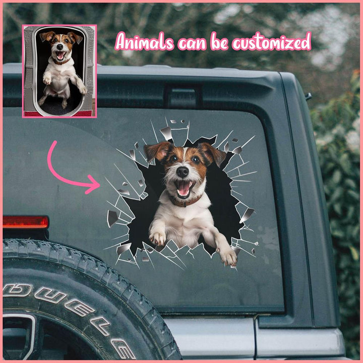 PTDC0016 - Personalized Photo Jack Russell Terriercar Pet Car Decal - Cracked Surface Window