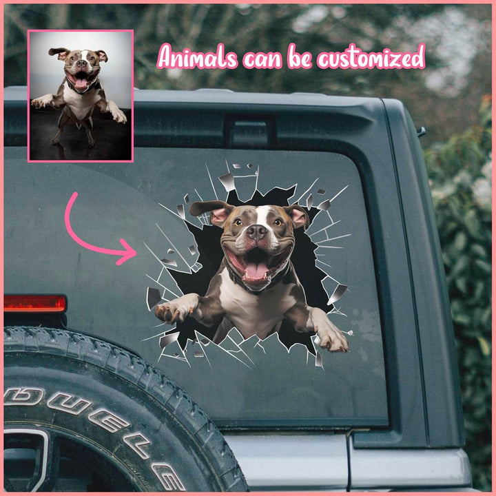 PTDC0017 - Personalized Photo Pitbull Pet Car Decal - Cracked Surface Window