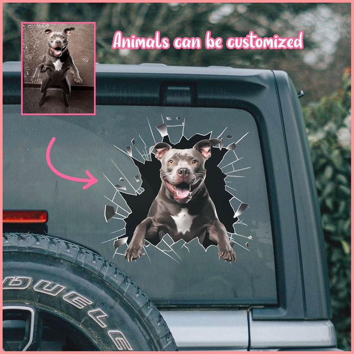 PTDC0018 - Personalized Photo Pitbull Pet Car Decal - Cracked Surface Window