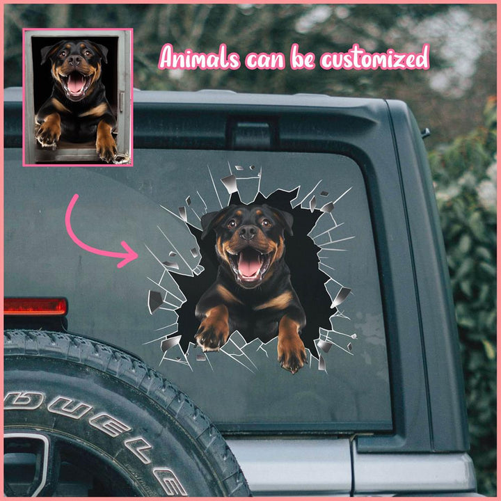 PTDC0022 - Personalized Photo Rottweiler Pet Car Decal - Cracked Surface Window