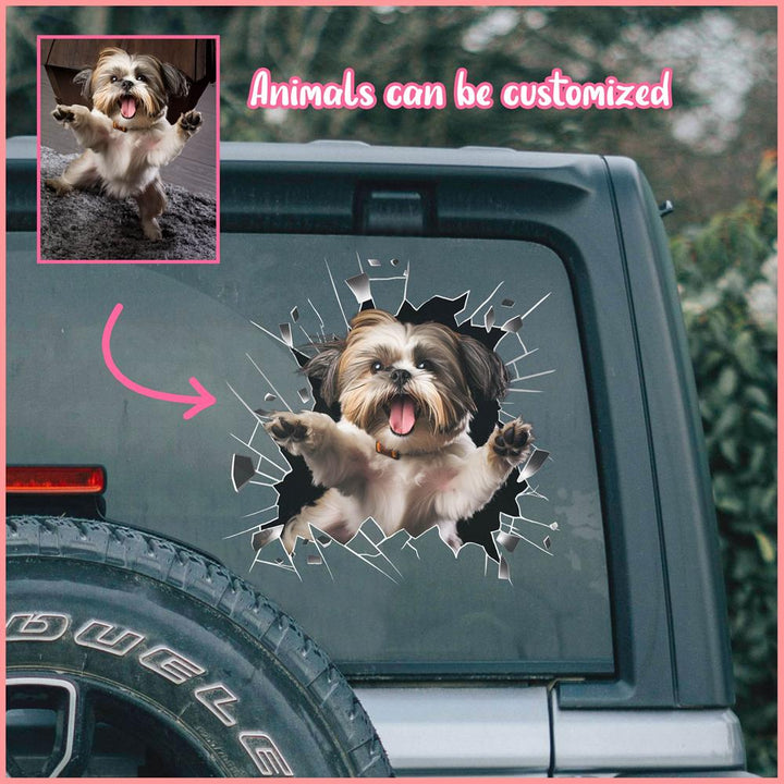 PTDC0023 - Personalized Photo Shih Tzu Pet Car Decal - Cracked Surface Window