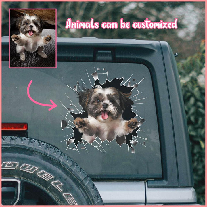 PTDC0024 - Personalized Photo Shih Tzu Pet Car Decal - Cracked Surface Window