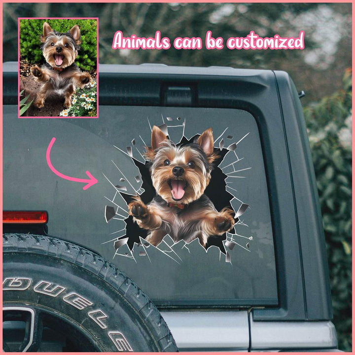 PTDC0026 - Personalized Photo Yorkshire Terrier Pet Car Decal - Cracked Surface Window