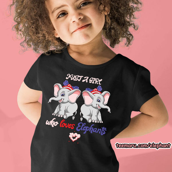 TeeMaru Elephant Youth T-Shirt ELTS030 - Just A Girl Who Loves Elephant Us Flag