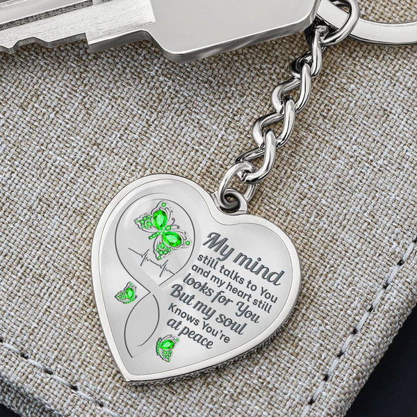 Green Butterfly My Mind Memorial Heart Keychain HNLVBC0005