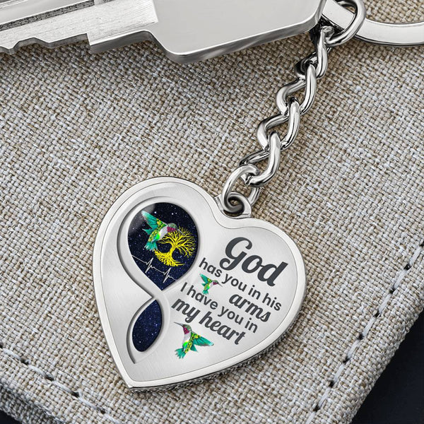 Hummingbird God Has You Memorial Heart Keychain HNLVBC0014
