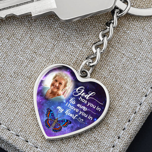 Butterfly Galaxy God Has You Personalized Memorial Heart Keychain HNLVBC0023