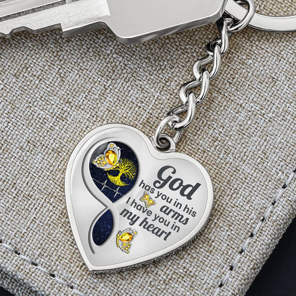 Yellow Butterfly God Has You Memorial Heart Keychain HNLVBC0014