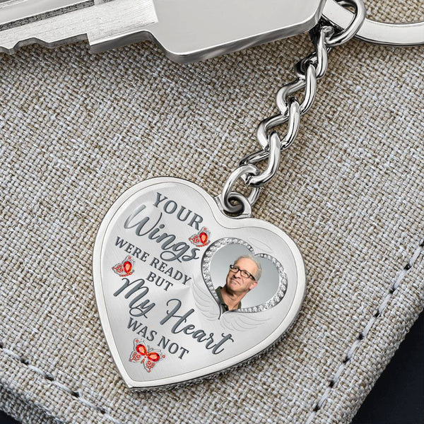 Red Butterfly Your Wings Were Ready Memorial Heart Keychain HNLVBC0010