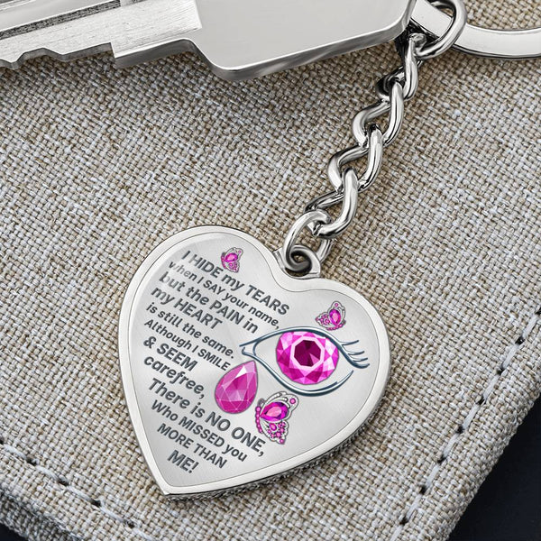 Magenta Butterfly I Hide My Tears Memorial Heart Keychain HNLVBC0004