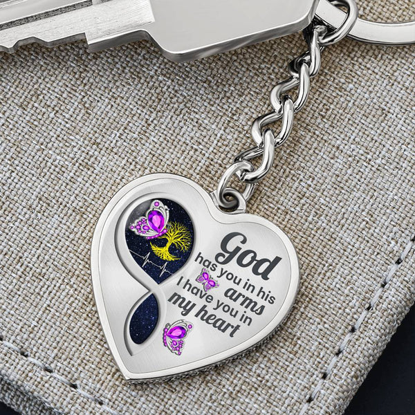 Violet Butterfly God Has You Memorial Heart Keychain HNLVBC0014