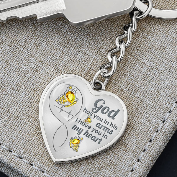 Yellow Butterfly God Has You Memorial Heart Keychain HNLVBC0003