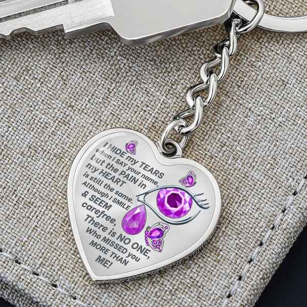 Violet Butterfly I Hide My Tears Memorial Heart Keychain HNLVBC0004