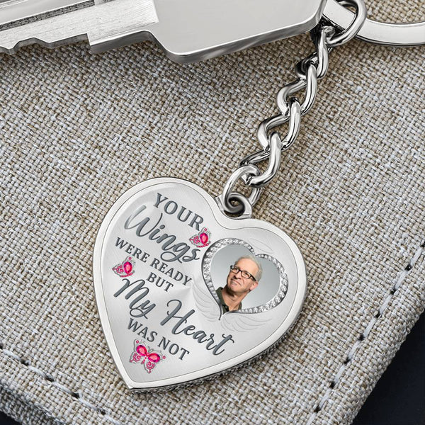 Pink Butterfly Your Wings Were Ready Memorial Heart Keychain HNLVBC0010