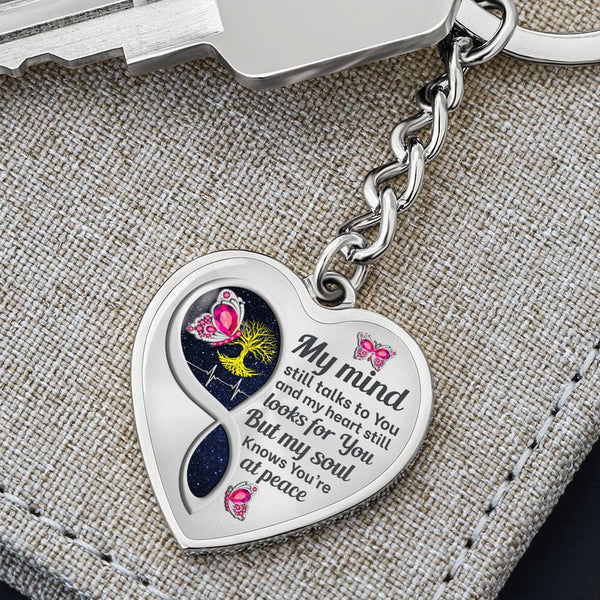 Pink Butterfly My Mind Memorial Heart Keychain HNLVBC0012