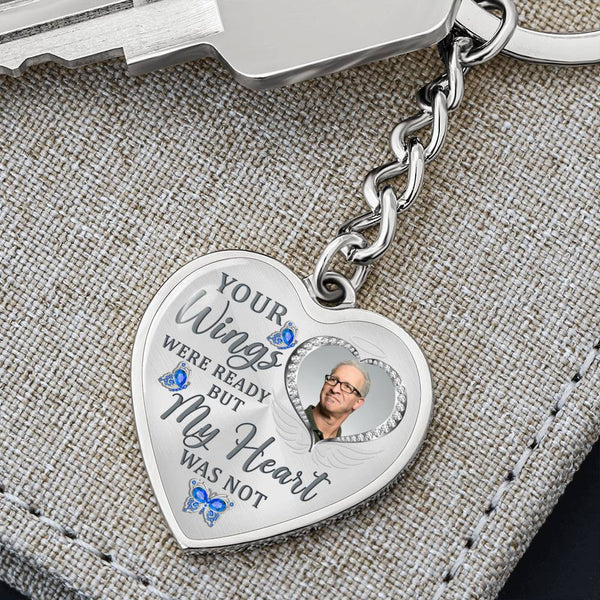 Light Blue Butterfly Your Wings Were Ready Memorial Heart Keychain HNLVBC0010