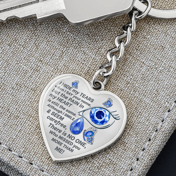 Blue Butterfly I Hide My Tears Memorial Heart Keychain HNLVBC0004