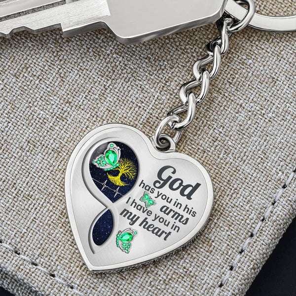 Aquamarine Butterfly God Has You Memorial Heart Keychain HNLVBC0014