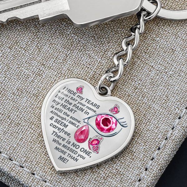 Pink Butterfly I Hide My Tears Memorial Heart Keychain HNLVBC0004