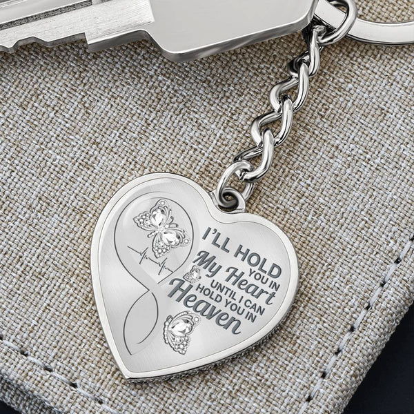 White Butterfly Hold You In My Heart Memorial Heart Keychain HNLVBC0007