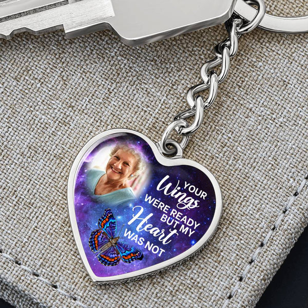 Butterfly Galaxy Your Wings Were Ready Personalized Memorial Heart Keychain HNLVBC0023